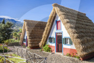 Traditional triangular thatched A-framed Palheiro Houses Santana Madeira Portugal