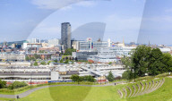 skyline city centre train station sheffield hallam university and Sheffield Amphitheatre Sheffield South Yorkshire England UK