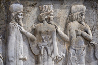 Iran, Fars Province, Persepolis, World Heritage of the UNESCO, staircases of Apadana, releif of the warriors