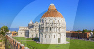 Baptistery and Cathedral view from Pisa defensive walls, Pisa, Tuscany, Italy, Europe