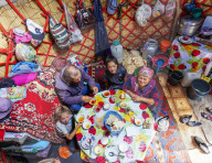 Central Asia, Kyrgyzstan, local family in a yurt stay near Songkol lake