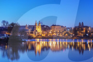Europe, Belarus, Minsk, Trinity Suburb & Central Minsk reflecting in the Svislach river