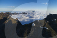 Europe, Spain, Canary Islands, La Palma, Unesco Biosphere site, aerial view of telescope observatory near National Park Caldera de Taburiente