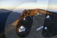 Europe, Spain, Canary Islands, La Palma, Unesco Biosphere site, aerial view of telescope observatory near National Park Caldera de Taburiente