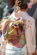 Asia, Japan, Tokyo, Asakusa, Sensoji temple, detail of a girl wearing a kimono