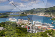 Skyride aerial tram gondolas, Cruise Terminal, Charlotte Amalie, St. Thomas, US Virgin Islands.
