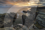 Dramatic cliffs of the Anglesey Coast, North Wales, UK. Autumn (September) 2018.