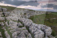 Limestone cliffs above Malham Cove in the Yorkshire Dales National Park, Englnad. Autumn (October) 2018.
