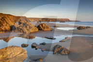 Late evening sunlight on a deserted Marloes Sands, Pembrokeshire, Wales. Spring (March) 2019.