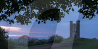 Broadway Tower in the Cotswolds at twilight, Worcestershire, England. Spring (May) 2019.