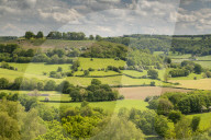 Rolling Cotswolds countryside near Cam Peak, Gloucestershire, England. Spring (May) 2019.