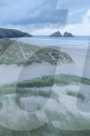 Holywell Bay from the sand dunes, Cornwall, England. Summer (June) 2019.
