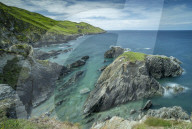 Rugged Devon coast near Morte Point, North Devon, England. Summer (June) 2019.