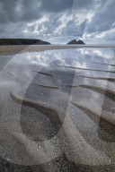 Sand patterns on the beach at Holywell Bay, Cornwall, England. Summer (June) 2019.