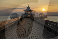 Sunset over Clevedon Pier and its pagoda, Clevedon, Somerset, England. Summer (July) 2019.