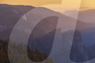 Sunset over Cathedral Peaks and Yosemite Valley, from Sentinel Dome, Yosemite, California, USA. Spring (June) 2016.