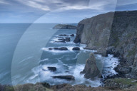 Stormy evening at South Stack Lighthouse on the coast of Anglesey, North Wales, UK. Autumn (September) 2017.