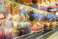 Food stall at Frankfurt Christmas Market, Frankfurt am Main, Hesse, Germany
