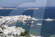Mykonos Town and Harbor, Mykonos Island, Cyclades Group, Greece