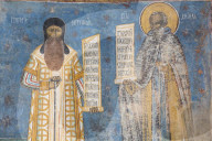 Fresco of Mitropoli and St Daniel, Voronet Monastery, 1487, UNESCO World Heritage Site, Gura Humorului, Suceava County, Romania