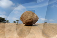 Krishna's butterball, a large granite ball which has stood on this sloping site for over 1200 years, Mammalapuram, Tamil Nadu