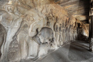 Inside Vahara Cave showing 7th century rock-cut architecture depicting Hindu Lord Vishnu, Mahaballipuram, Tamil Nadu