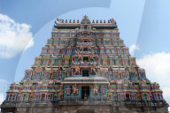 Main ornately carved, painted, gopuram at the 10th century Nataraj temple, Chidambaram, Tamil Nadu