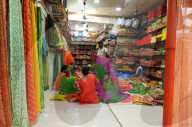 Women buying their new saris for Diwali festival celebrations, Mandvi, Gujarat