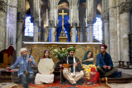 Sufi muslim wedding in St Nicolas's catholic church, Blois, France. Sufi music band.