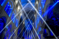 Sound and light show at Notre Dame cathedral, Paris, France.