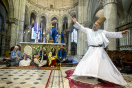 Sufi muslim wedding in St Nicolas's catholic church, Blois, France. Sufi music band and whirling dervish.