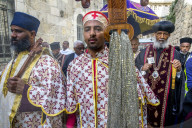 Good Friday coptic Ethiopian christian procession on the Via Dolorosa, Jerusalem, Israel.