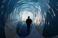 French Alps. Mont Blanc massif. Mer de Glace Glacier Ice Cave, Chamonix. France.