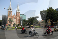 Notre Dame Cathedral and Virgin Mary statue. District 1. Ho Chi Minh City. Vietnam.