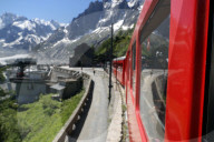Mont-Blanc massif in the french Alps. The Montenvers Railway runs from Chamonix to the Mer de Glace glacier.