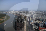 Saigon river and cityscape of Ho Chin Minh Skyline. Saigon. Vietnam.
