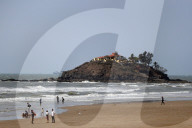 Sand beach and pagoda. Vung Tau. Vietnam.
