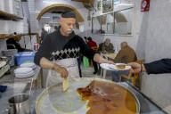 The most famous knaffieh (Palestinian cheese pastry) shop in Nablus, West Bank, Palestine.