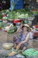 Traditional market vegetables shop. Ha Tien. Vietnam.