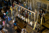 Christian pilgrims and tourists at the Holy Sepulcher, Jerusalem, Israel.