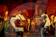 Ethiopian orthodox christians celebrating Easter vigil outside the Holy Sepulcher, Jerusalem, Israel.