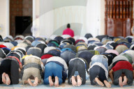 Al-Serkal Mosque. Muslim men praying for friday prayer. Phnom Penh. Cambodia.