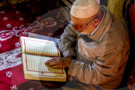 Pasha mosque, the painted mosque of Tetovo, Republic of Macedonia. Macedonian muslim reading the Kuran.