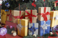 Decorated Christmas tree with presents.