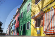 Multi colored houses in Burano village. Italy.