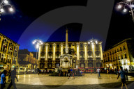 Piazza Duomo at night, Catania, Sicily, Italy.