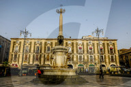 Fontana dell'Elefante (Elephant fountain) on the Piazza Duomo (Cathedral square), Catania, Sicily, Italy.