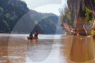 Pirogue excursion along Manambolo river crossing Tsingy de Bemaraha National Park, Melaky Region, Western Madagascar