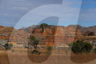 Eroded sandstone rock formations at Isalo National Park, Fianarantsoa province, Ihorombe Region, Southern Madagascar