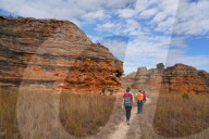 Eroded sandstone rock formations at Isalo National Park, Fianarantsoa province, Ihorombe Region, Southern Madagascar